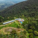 Aerial view of Finca El Mirador farm in the mountains of Huila region of Colombia