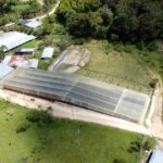 Aerial view of El Puente farm and processing facilities for specialty coffee beans in Colombia