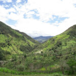 Mountain and valley view of green land through Ecuador