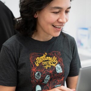 Intentionally crafted coffees tshirt screenprinted with gemstones amber, indigo, diamond, opal, jasper