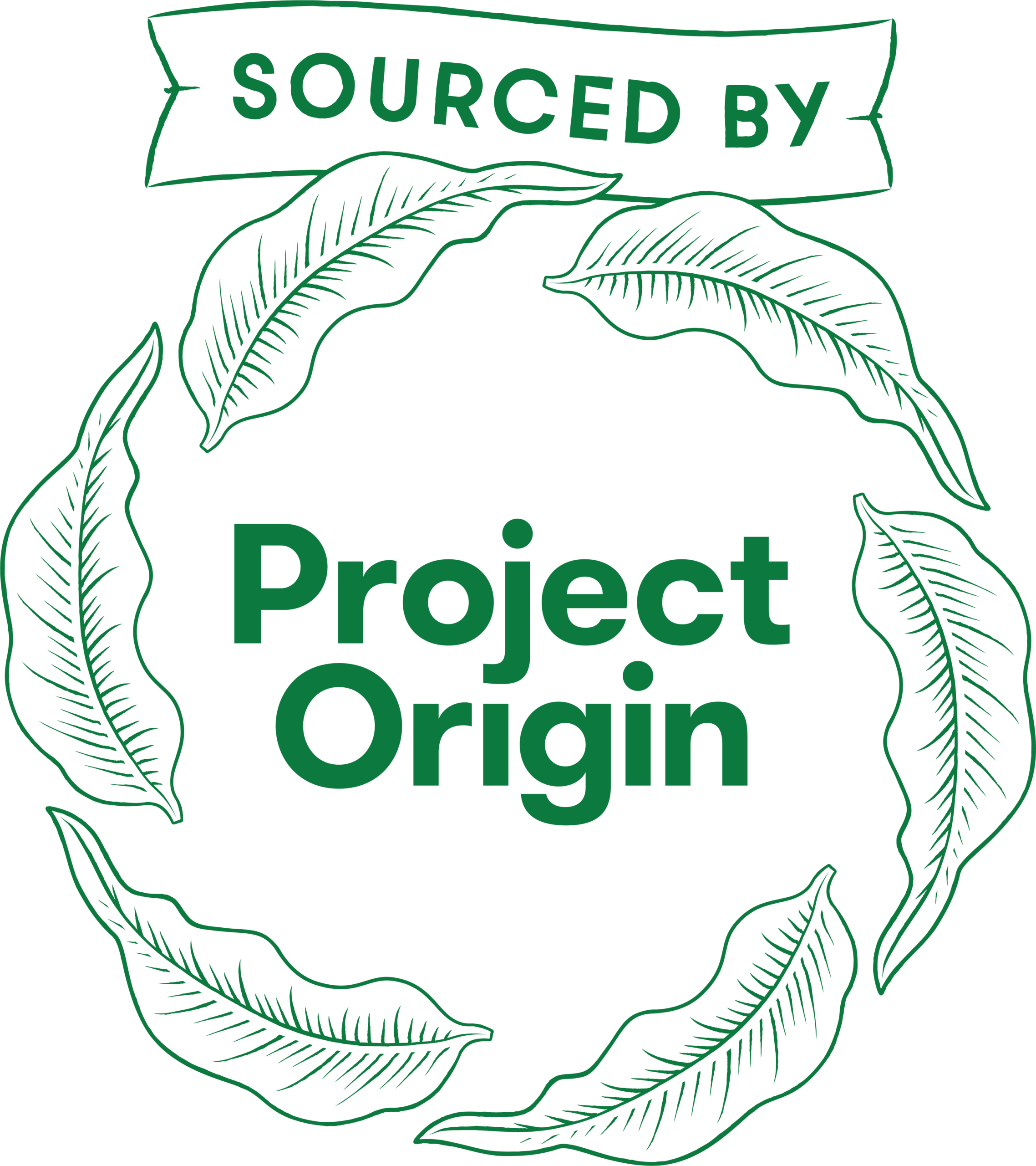 Project Origin Sourced By Logo free to use for wholesale coffee roasters in green